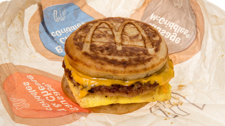 McDonald's Sausage McGriddle on wrapping paper