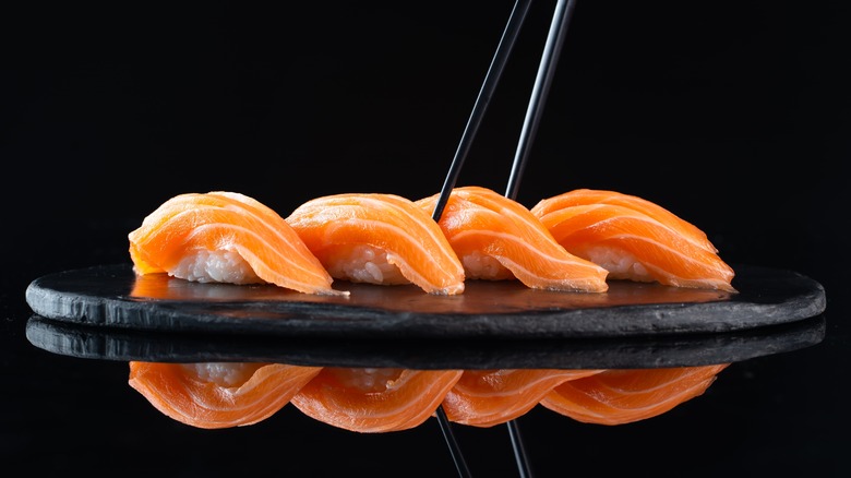 close up of prepared sashimi