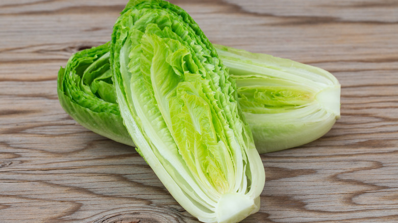 Romaine lettuce cut in half