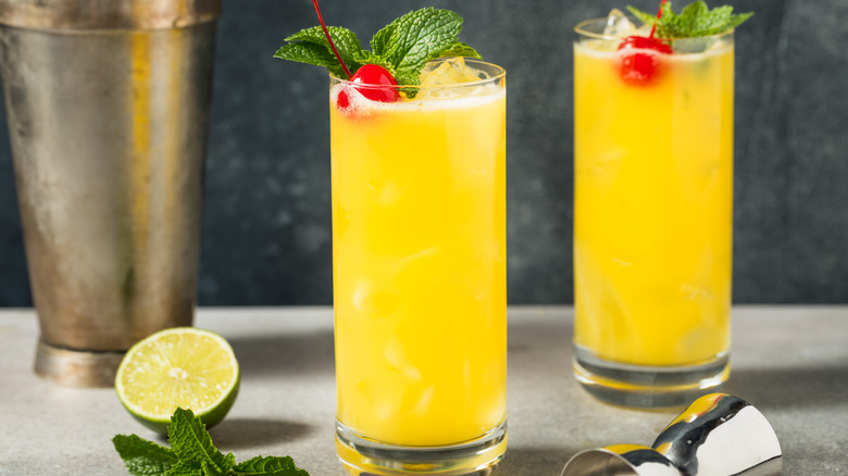 Black eyed Susans with mint and cherry