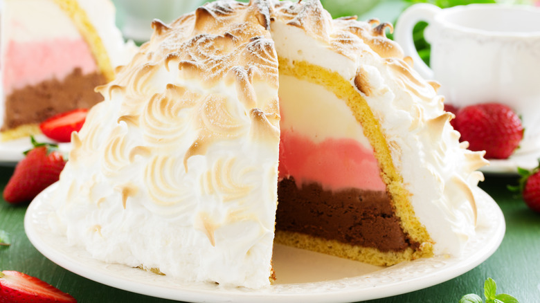 Baked Alaska with strawberries