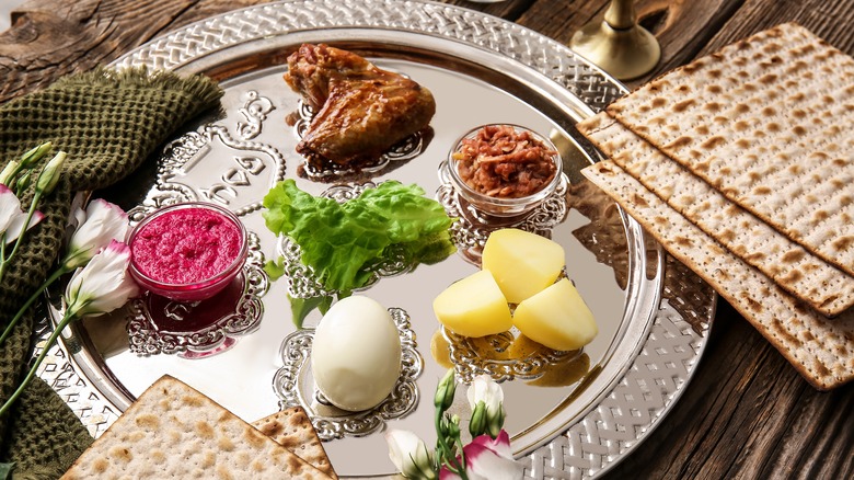 A plated traditional Seder meal