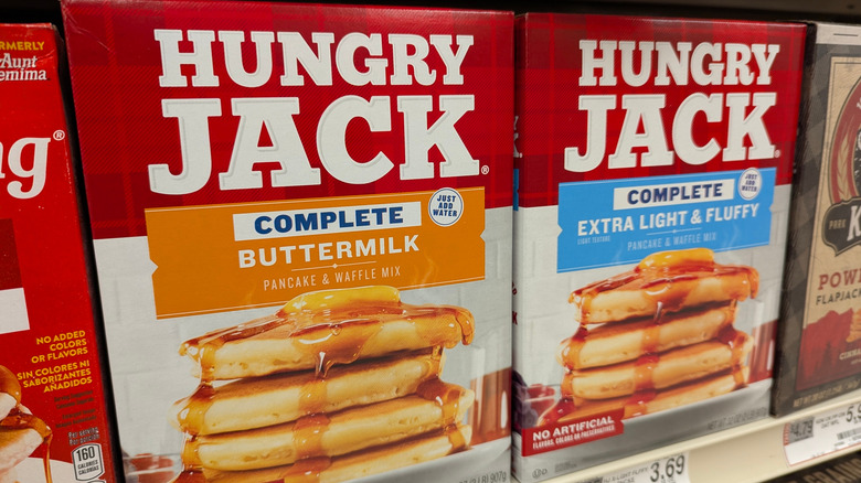 Boxes of Hungry Jack pancake mix