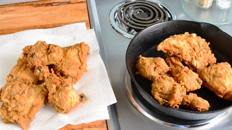 Fried chicken on paper towels