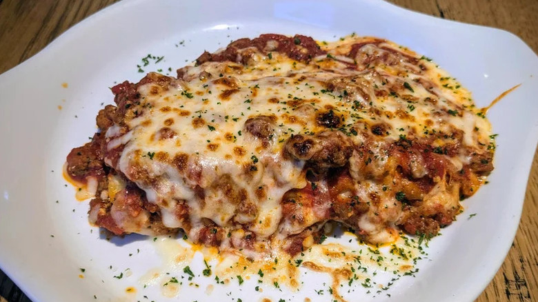 Olive Garden lasagna on plate