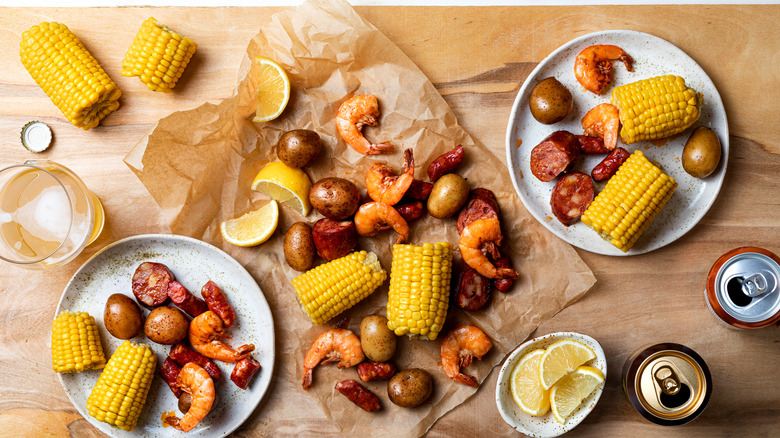 Seafood boil with beer