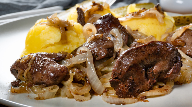 Liver, onions, and potatoes