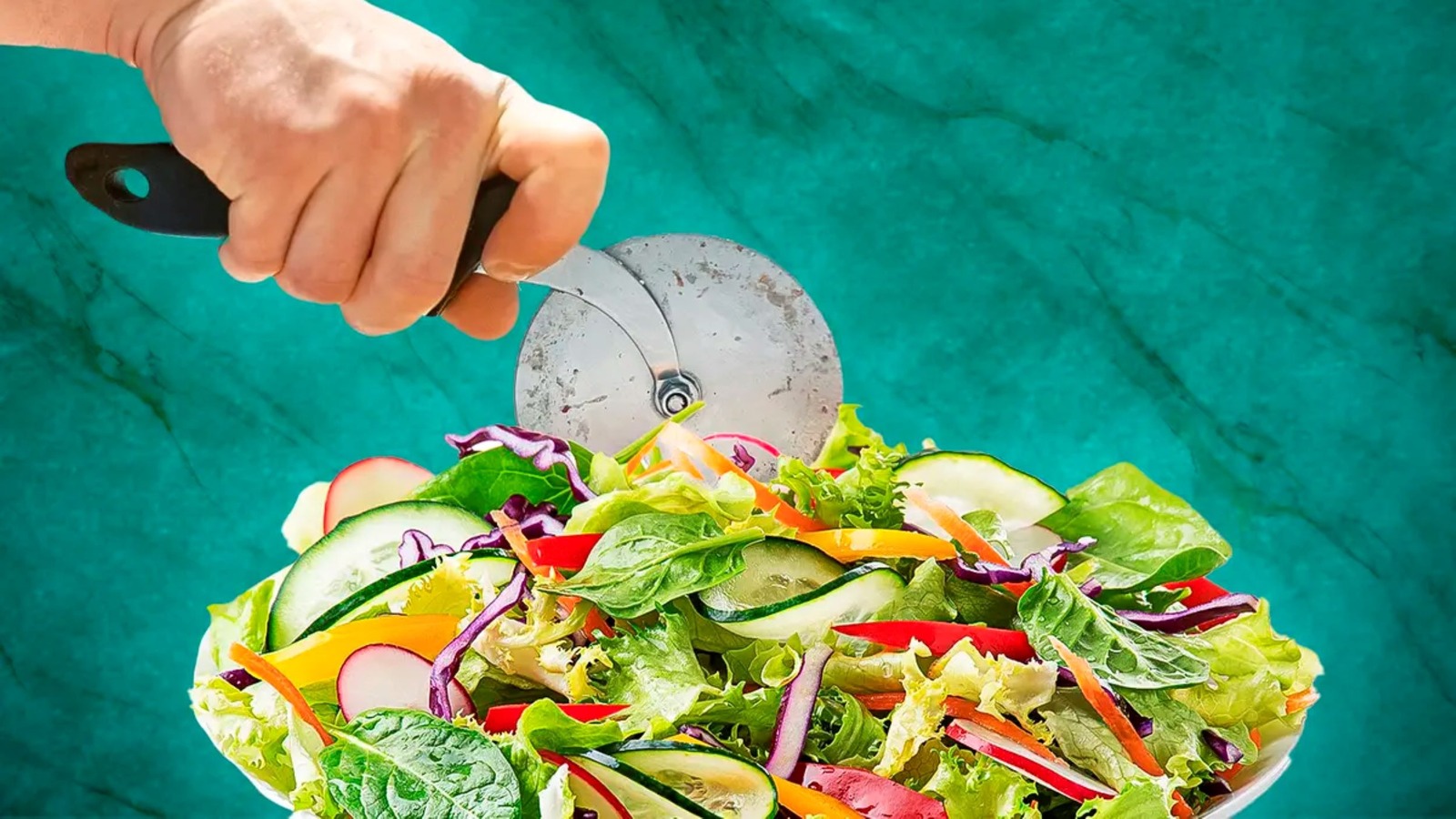 The Pizza Cutter Hack For Simple Chopped Salad Right In The Bowl