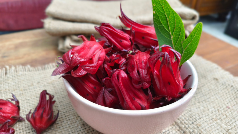 hibiscus calyxes in a bowl
