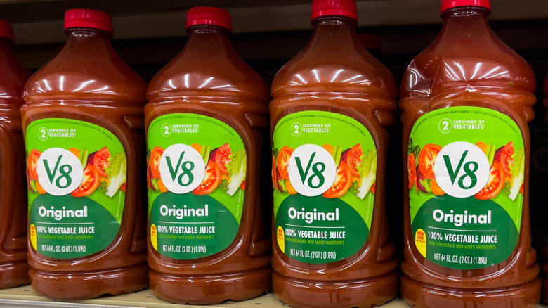 Bottles of V8 juice