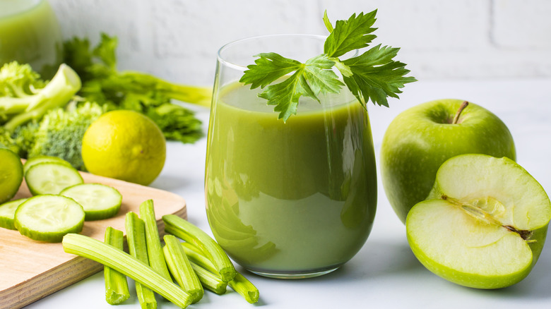 green of green juice with fresh produce