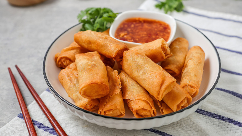 Chinese egg rolls and dipping sauce