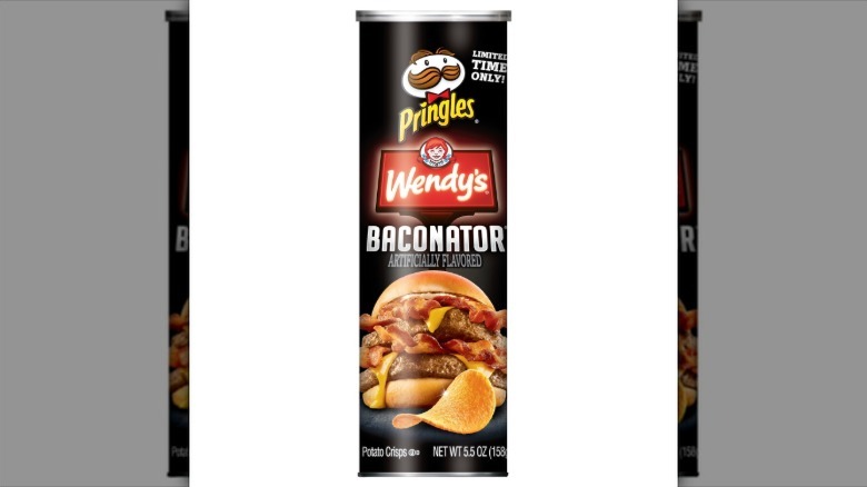 A can of the Pringles Baconator chips