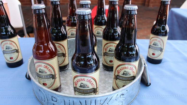Bottles of Reading Draft soft drinks on a table