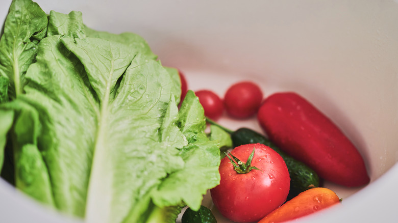 Close-up of washed fruits and vegetables