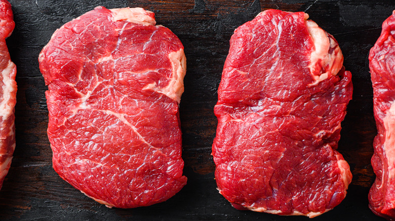 raw beef rump, round steaks