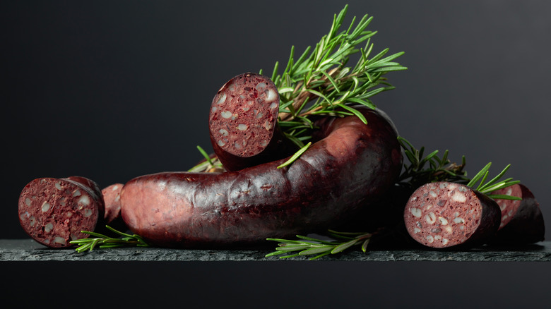 Black pudding arranged with rosemary
