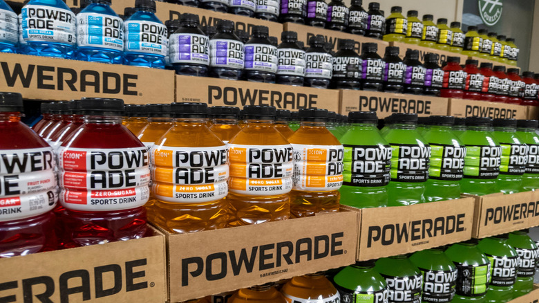 bottles of various flavors of powerade