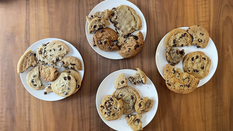Different chocolate chip cookies on a plate