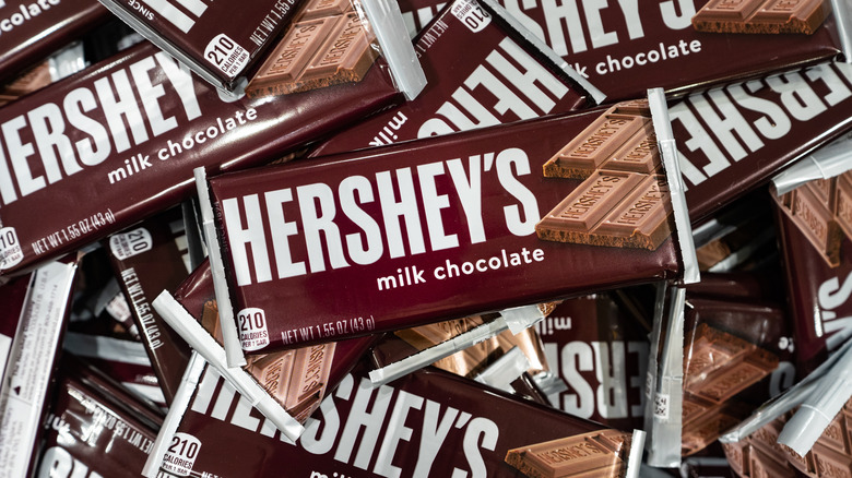 A pile of Hershey's chocolate bars
