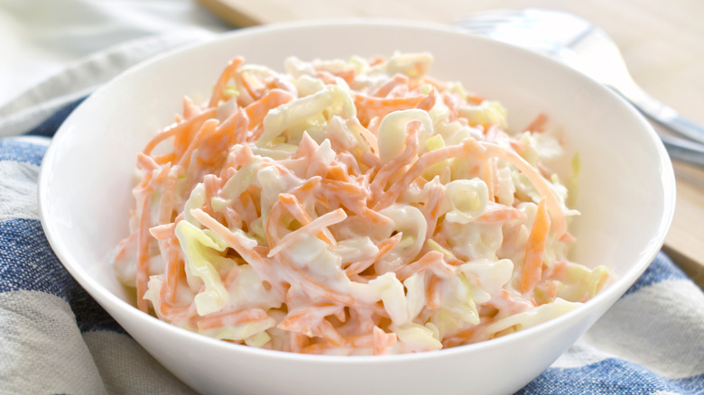 Bowl of red cabbage coleslaw