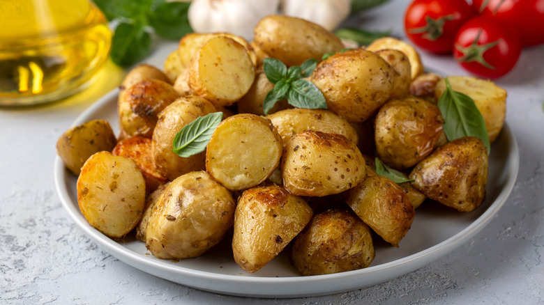Roasted potatoes on a plate