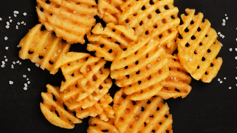 A pile of waffle fries