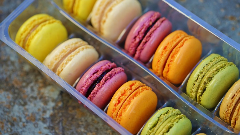 colorful macarons in package