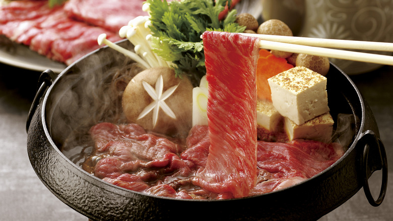 Cooking beef in a hot pot
