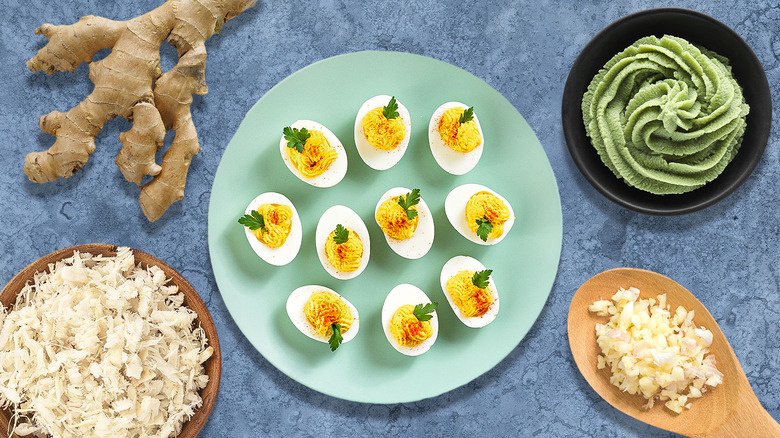 Deviled eggs with pungent ingredients 