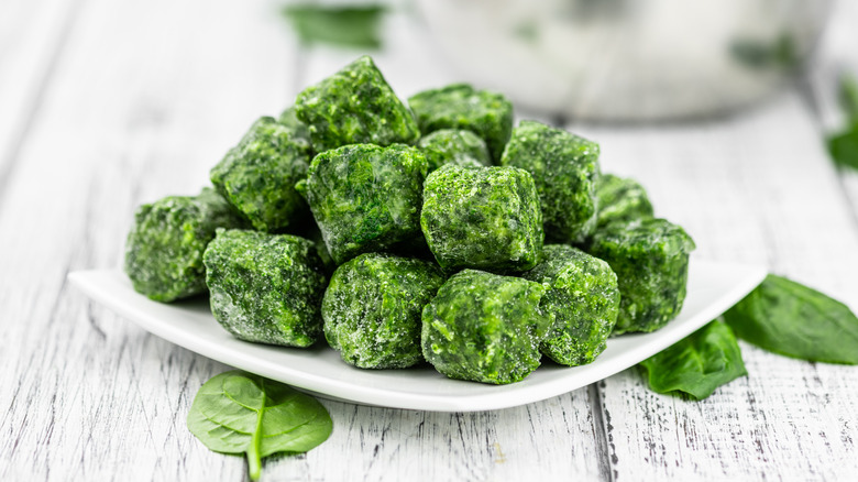 Cubes of frozen spinach
