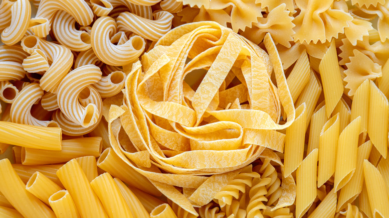 various types of pasta in a pile
