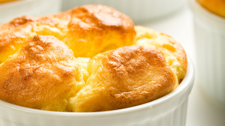 Up close shot of cheese souffle top