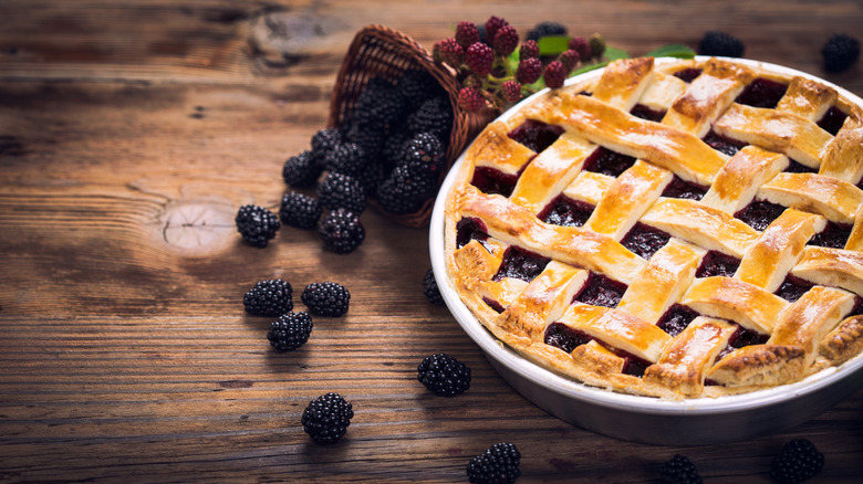 Black pie with a lattice top