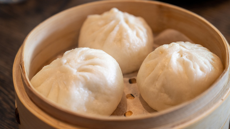 Bao buns in a steam basket