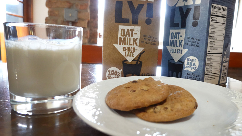 Oatly oat milk with cookies