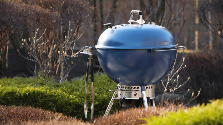 a Weber grill in spring