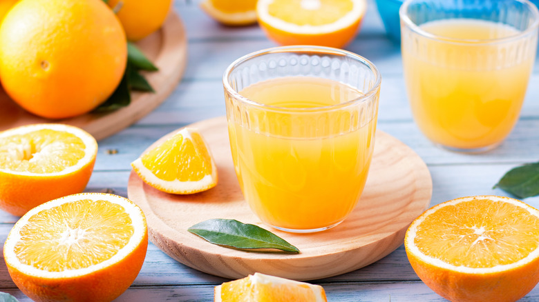 Orange juice and oranges