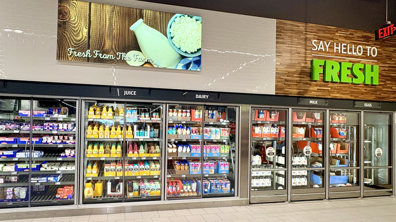 the refrigerated section at Aldi grocery store