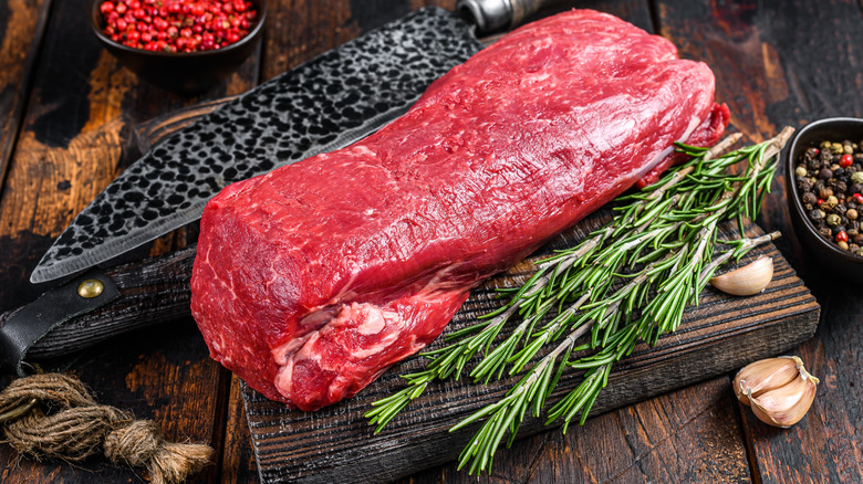 Whole raw cut beef tenderloin