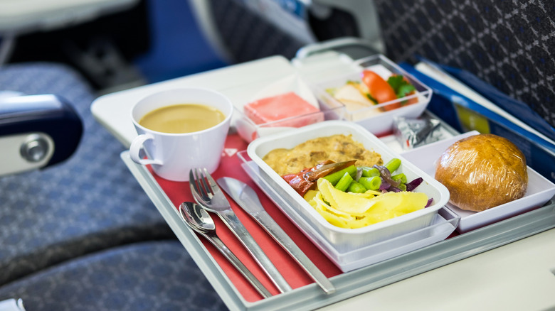 airplane food on tray table