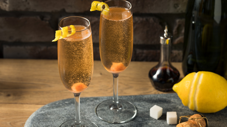 Sugar cube in champagne glasses