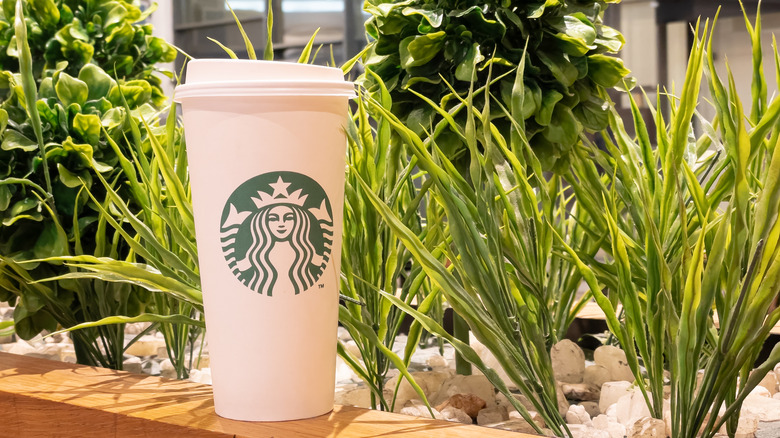 Starbucks cup with plants