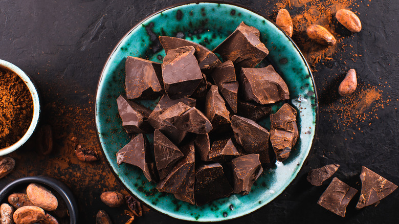 Pieces of chocolate in bowl