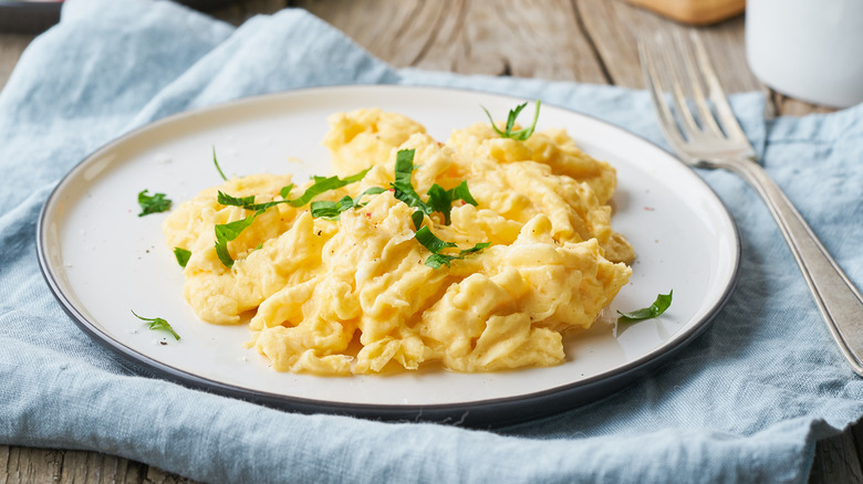 serving of scrambled eggs on a plate