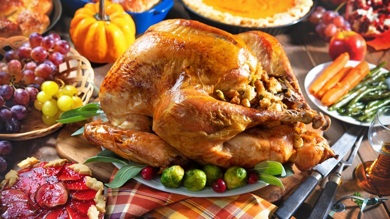 Thanksgiving spread with turkey