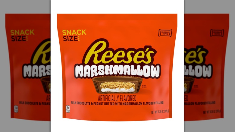 Reese's Marshmallow Peanut Butter Cups in bag on white background