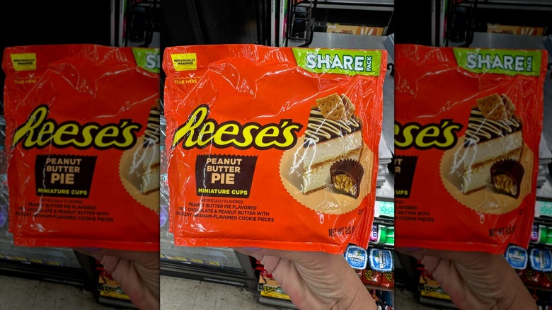 Hand holding bag of Reese's Peanut Butter Pie Miniatures