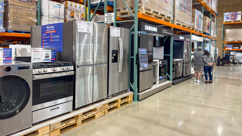 A view of several varieties of electrical appliances, seen on display at Costco