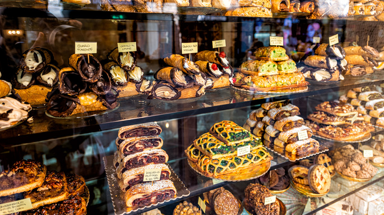 A pastry display at an Italian bakery